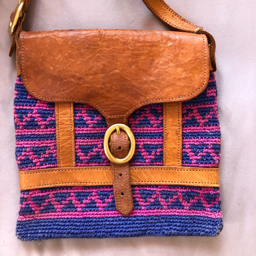 Handmade leather and weaved crossbody bag